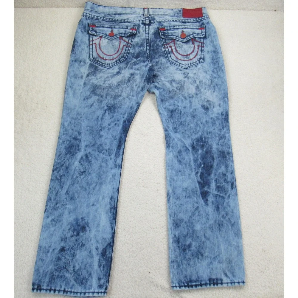 True Religion Jeans Men 42 Blue Ricky W Flap Super T Thick Red Stitch Indigo Fog
